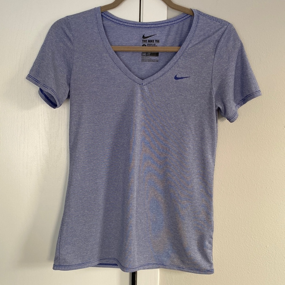 Nike Dri-Fit tee, v-neck, blue stripe